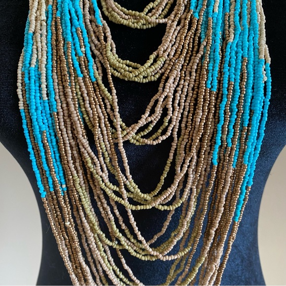 Drape Bead Necklace, Gold Turquoise, 22in - Picture 6 of 14